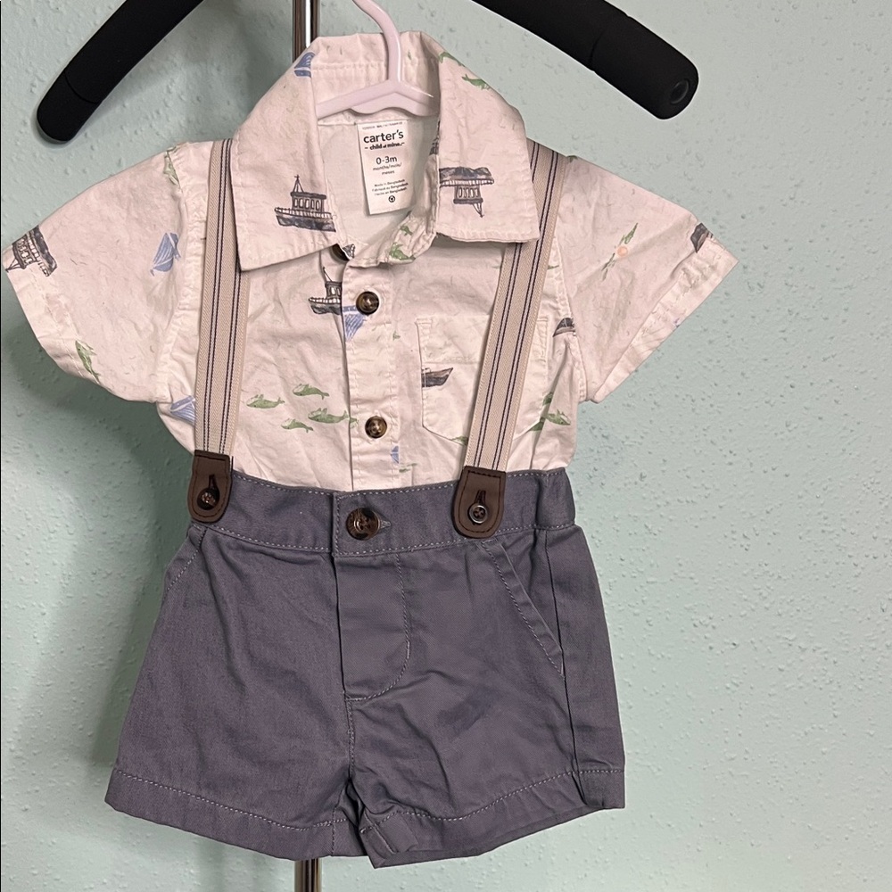 Carter's White and Gray Kids Matching Set with suspenders